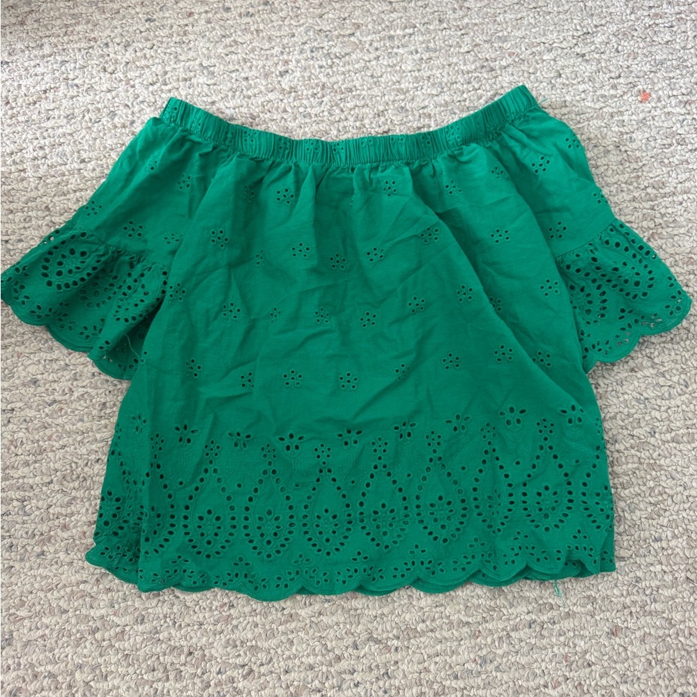 Green Eyelet Off-Shoulder Top